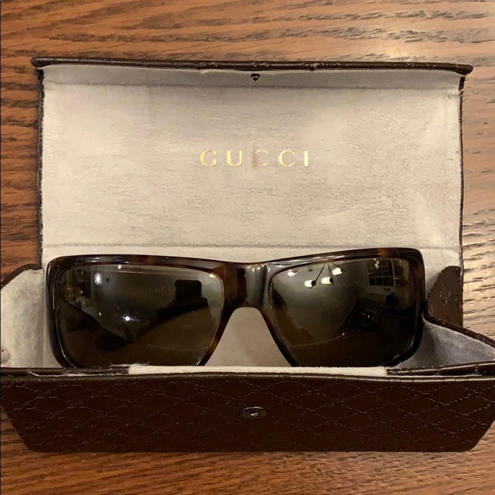 Gucci Unisex Rectangular Tortoise Sunglasses - image 2